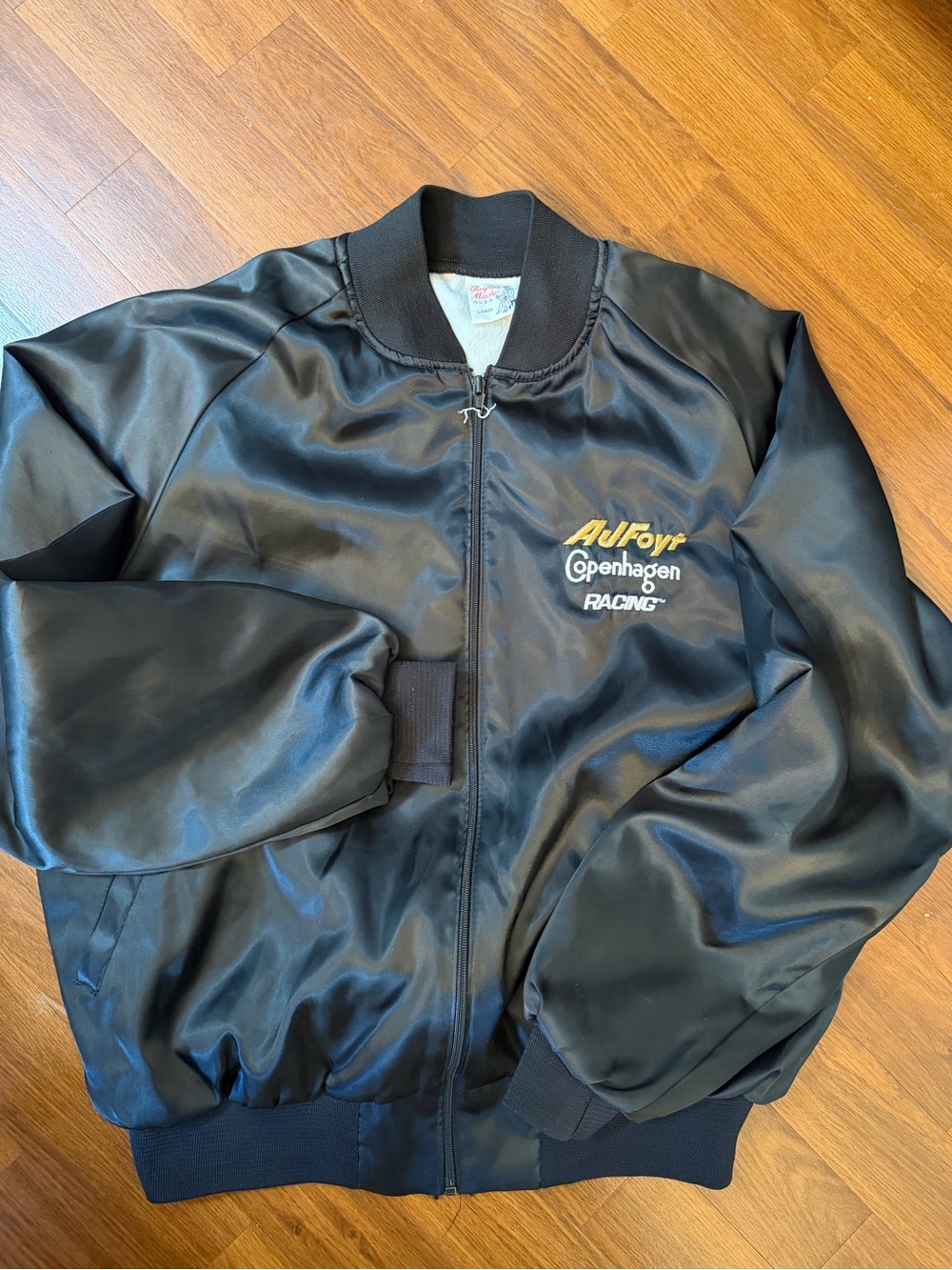 Vintage AJ Foyt Copenhagen Racing Men's Black Bomber Jacket Sz L